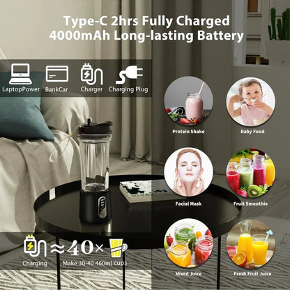 4000mAh Portable Juicer Cup – 180W USB Rechargeable Smoothie Blender