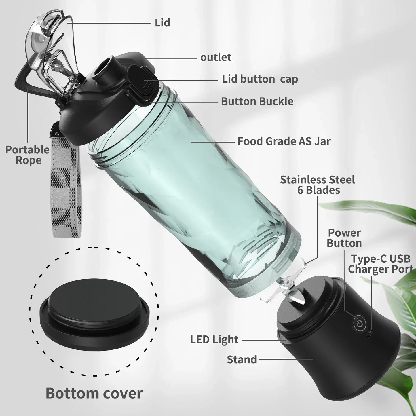 600ml Portable Blender – 4000mAh USB Rechargeable Smoothie & Juice Maker